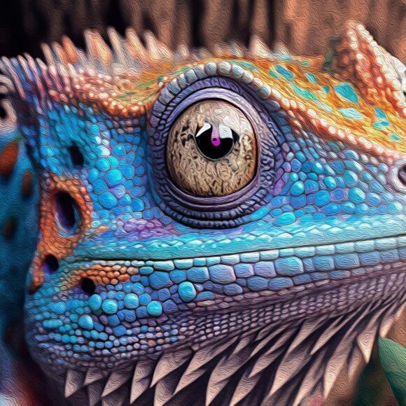 16x20 Chameleon Gecko Lizard Fantasy Art Watercolor Oil Painting Print - Picture 5 of 8